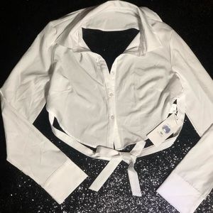 White backless boyfriend dress crop collared